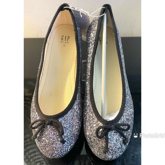 NWT Gap Kids Glitter Ballet Flats Girl’s Shoes Size 3 Front Bow - Picture 1 of 7